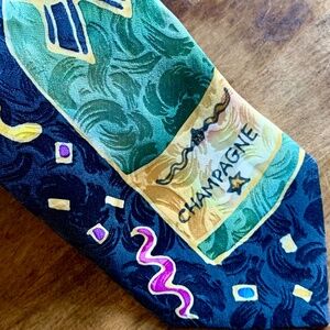 Vintage 1990s Ronda Ahrens Champagne Silk Tie • Artist Signed • La Jolla CA